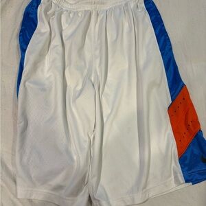 Nike White and Blue Athletic Shorts with Orange Accents